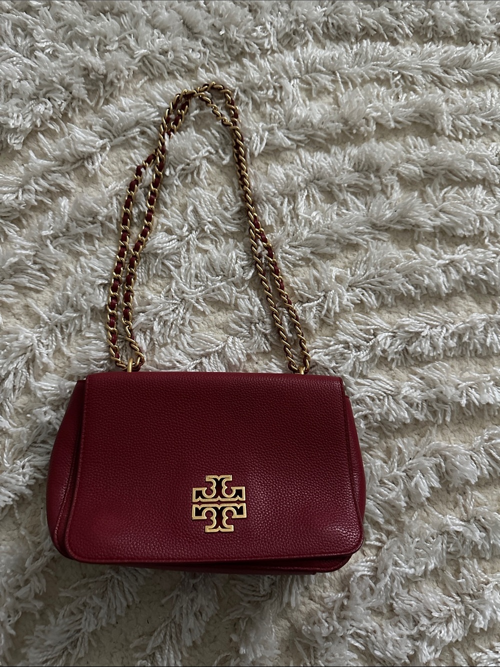 Tory Burch red Leather Shoulder Bag with Gold Chain